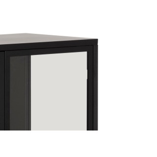 Vitrine scandinave basse en métal noir 2 portes vitrées HARLOW - HELLIN
