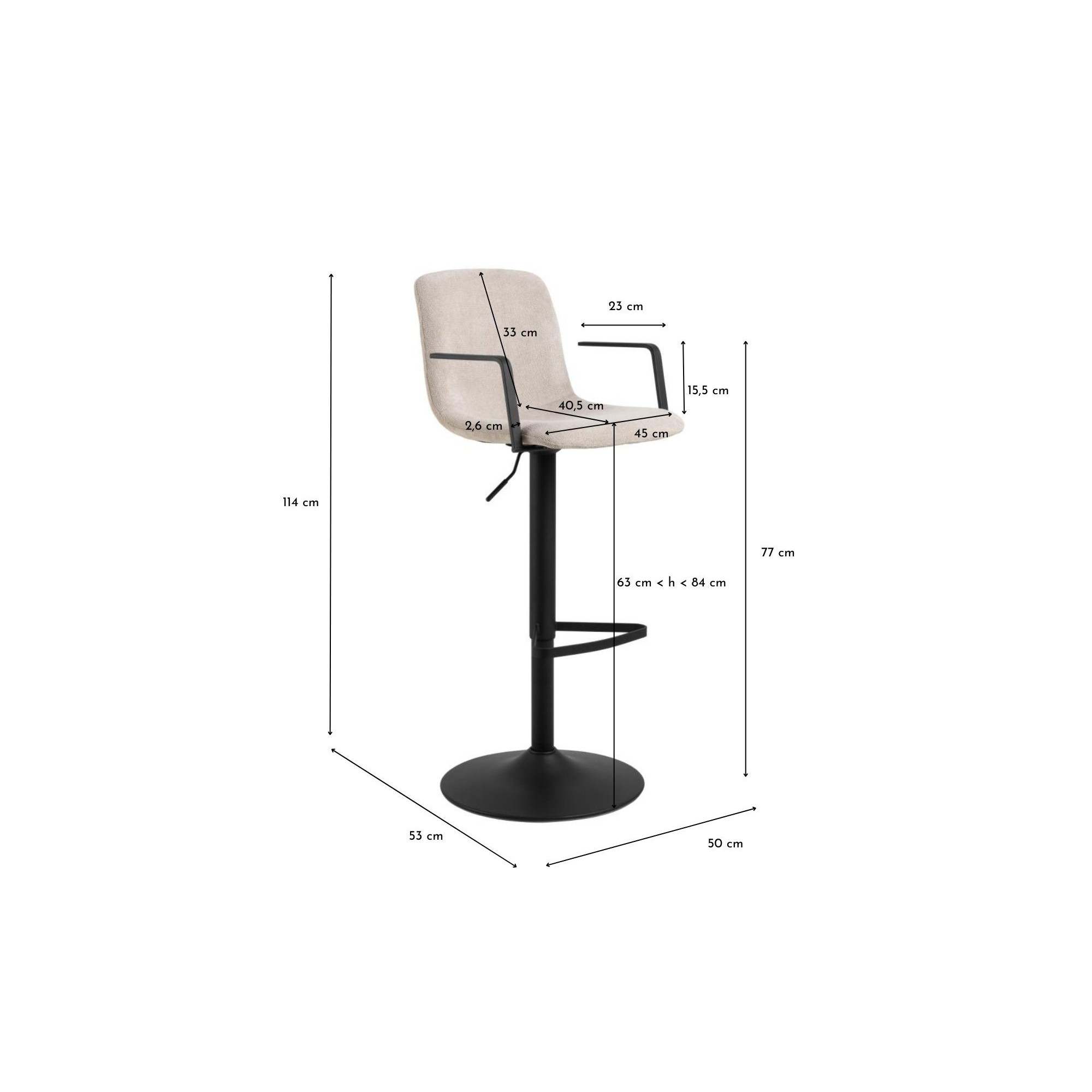 Tabouret De Bar CLP Dyn V2 Tissu Gris Réglable Pivotant
