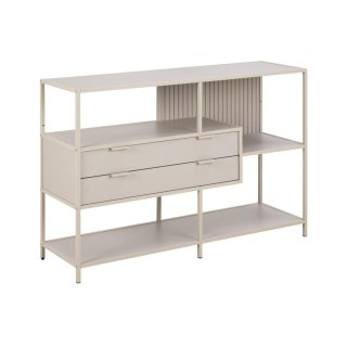 Bibliothèque basse scandinave 2 tiroirs et 3 étagères métal grège BARRY - HELLIN