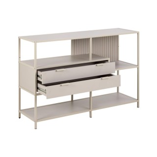 Bibliothèque basse scandinave 2 tiroirs et 3 étagères métal grège BARRY - HELLIN