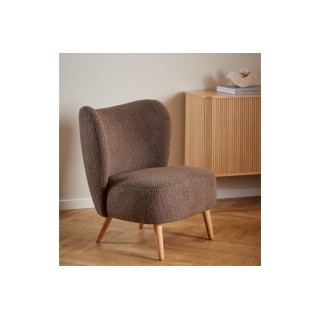 Fauteuil en tissu bouclette marron et pieds en bois EROS - HELLIN