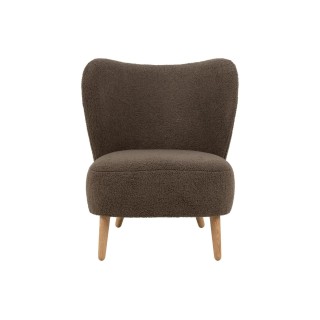 Fauteuil en tissu bouclette marron et pieds en bois EROS - HELLIN