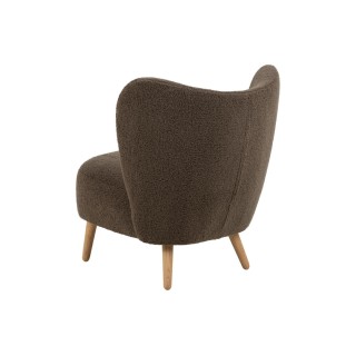 Fauteuil en tissu bouclette marron et pieds en bois EROS - HELLIN
