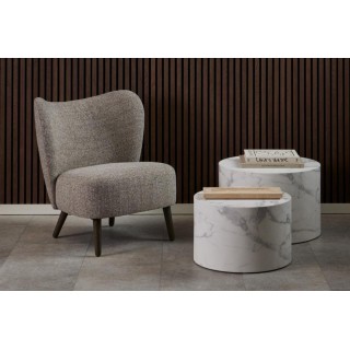 Fauteuil en tissu chiné crème et pieds en bois EROS - HELLIN