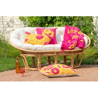 Fauteuil papasan double en rotin beige MIKA - HELLIN