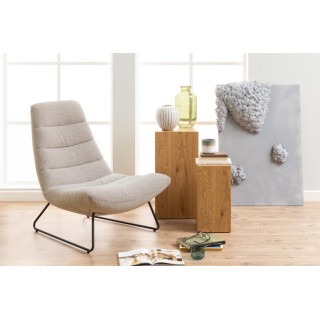Fauteuil lounge en tissu bouclette beige WESTON - HELLIN