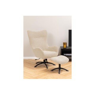Fauteuil à oreilles pivotant avec repose-pieds en tissu BRISTOL - HELLIN