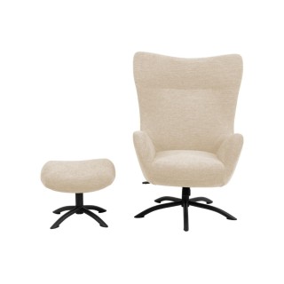Fauteuil à oreilles pivotant avec repose-pieds en tissu BRISTOL - HELLIN