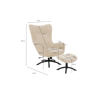 Fauteuil à oreilles pivotant avec repose-pieds en tissu BRISTOL - HELLIN