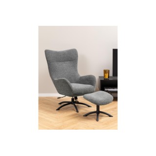 Fauteuil à oreilles pivotant avec repose-pieds en tissu BRISTOL - HELLIN