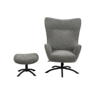 Fauteuil à oreilles pivotant avec repose-pieds en tissu BRISTOL - HELLIN