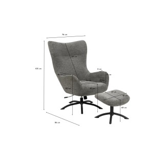 Fauteuil à oreilles pivotant avec repose-pieds en tissu BRISTOL - HELLIN
