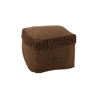 Pouf carré ethnique en tissu marron à franges AGAFAY - HELLIN