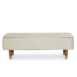 Banc coffre 2 places en velours et piétement en bois RIKA - HELLIN