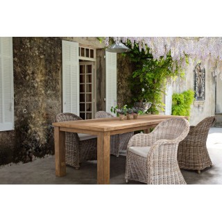 Fauteuil en rotin blanchi et coussin en coton SAINT TROPEZ - HELLIn