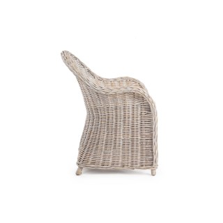 Fauteuil en rotin blanchi et coussin en coton SAINT TROPEZ - HELLIn