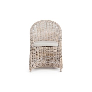 Fauteuil en rotin blanchi et coussin en coton SAINT TROPEZ - HELLIn