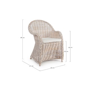 Fauteuil en rotin blanchi et coussin en coton SAINT TROPEZ - HELLIn