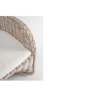 Fauteuil en rotin blanchi et coussin en coton SAINT TROPEZ - HELLIn