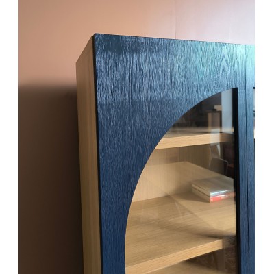 Vitrine vaisselier d'occasion 2 portes vitrées 4 tiroirs bois bleu JOSEPHINE - HELLIN