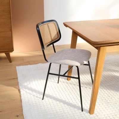 Chaises de salle à manger en cannage et tissu (lot de 2) GLORIA - HELLIN