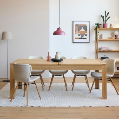 Table moderne avec allonges centrales en chêne clair Boston -HELLIN