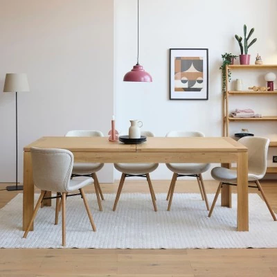Table moderne avec allonges centrales en chêne clair Boston -HELLIN