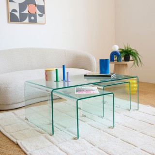Table basse rectangulaire design en verre L110 (set de 3) IDORA - HELLIN