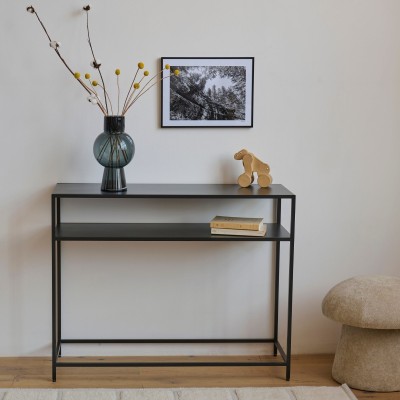 Console rectangulaire double plateau en métal noir L100 CASSIA - HELLIN