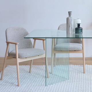 Chaises en chêne blanchi et tissu bouclette beige (lot de 2) LEA - HELLIN