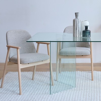 Chaises en chêne blanchi et tissu bouclette beige (lot de 2) LEA - HELLIN