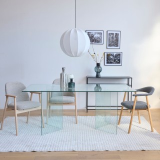 Chaises en chêne blanchi et tissu bouclette beige (lot de 2) LEA - HELLIN