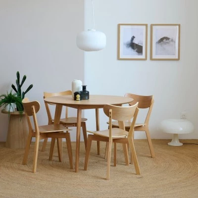 Table à manger ronde avec 4 chaises – Ensemble LETA bois | Hellin