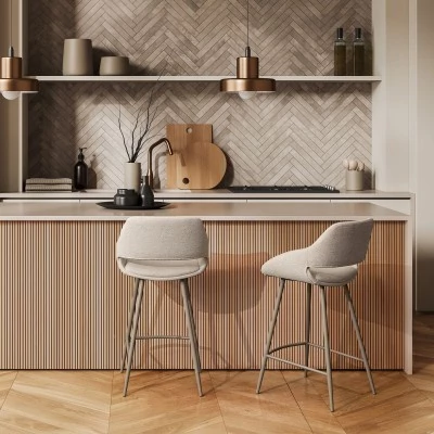 Tabourets de bar avec repose-pieds en tissu (lot de 2) TURIN - HELLIN