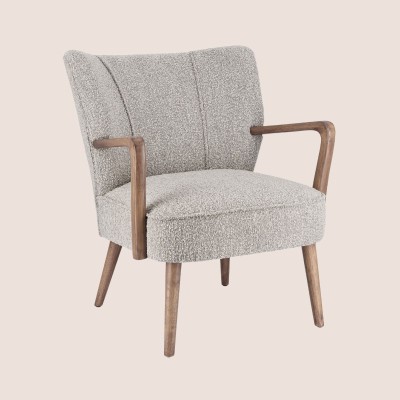 Fauteuil crapaud à accoudoirs en tissu bouclette gris JIM - HELLIN