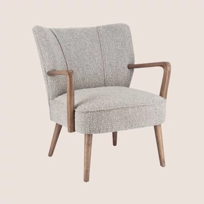 Fauteuil crapaud à accoudoirs en tissu bouclette gris JIM - HELLIN