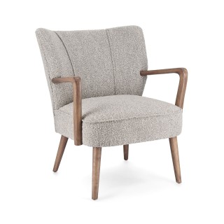 Fauteuil crapaud à accoudoirs en tissu bouclette gris JIM - HELLIN