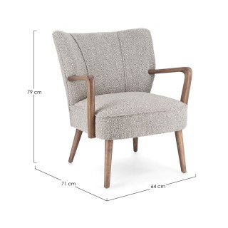 Fauteuil crapaud à accoudoirs en tissu bouclette gris JIM - HELLIN