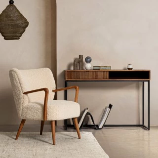 Fauteuil crapaud à accoudoirs en tissu peluche JIM - HELLIN