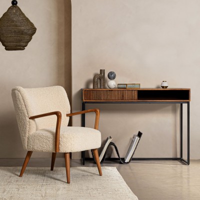 Fauteuil crapaud à accoudoirs en tissu peluche JIM - HELLIN