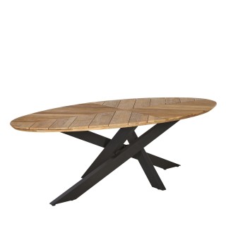 Table de jardin ovale en teck et métal noir L220 10 places - CAPO