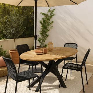 Table de jardin ovale en teck et métal noir L220 10 places - CAPO