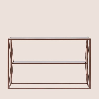 Console en métal marron et double plateau en verre L120 THEIA - HELLIN