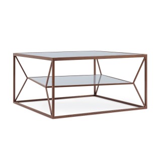 Table basse carrée en métal marron double plateau en verre L70 THEIA - HELLIN