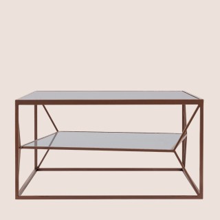 Table basse carrée en métal marron double plateau en verre L70 THEIA - HELLIN