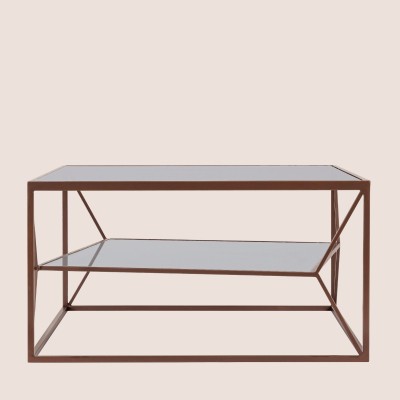 Table basse carrée en métal marron double plateau en verre L70 THEIA - HELLIN