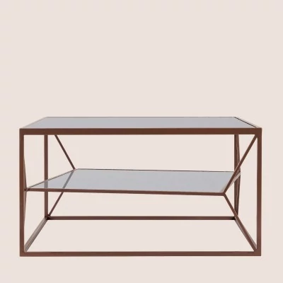 Table basse carrée en métal marron double plateau en verre L70 THEIA - HELLIN