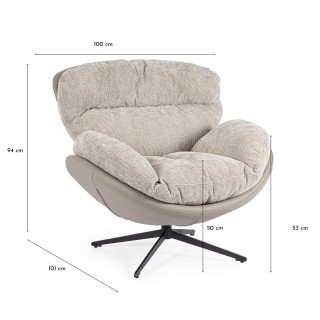 Fauteuil relax pivotant tissu/simili gris/taupe NINO - HELLIN
