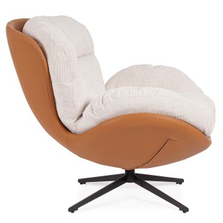 Fauteuil relax pivotant tissu/simili écru/cognac NINO - HELLIN
