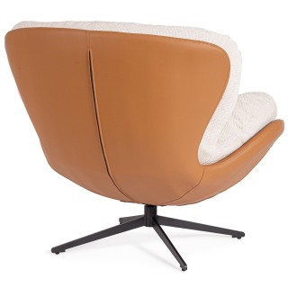Fauteuil relax pivotant tissu/simili écru/cognac NINO - HELLIN